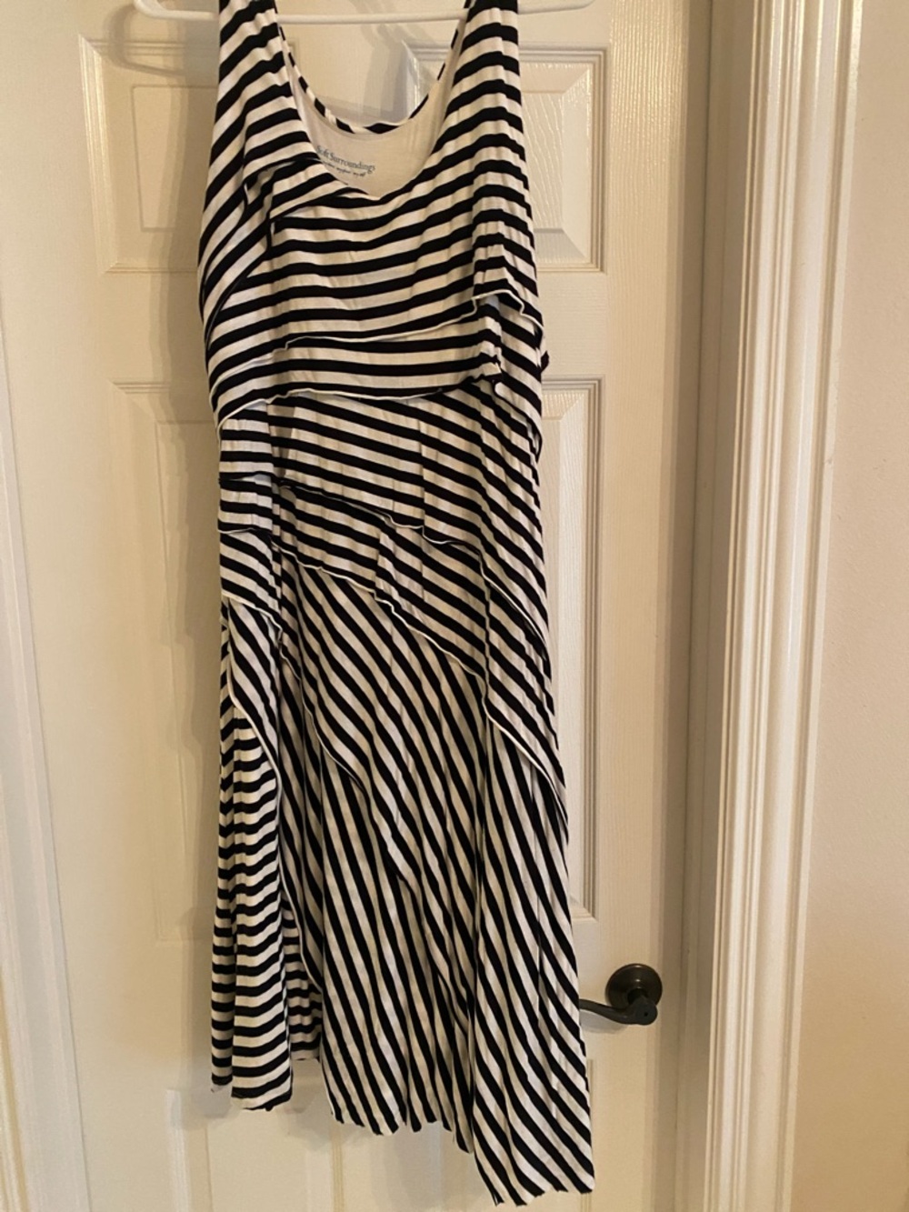 Soft Surroundings Black & White Striped Asymmetrical Sleeveless Dress